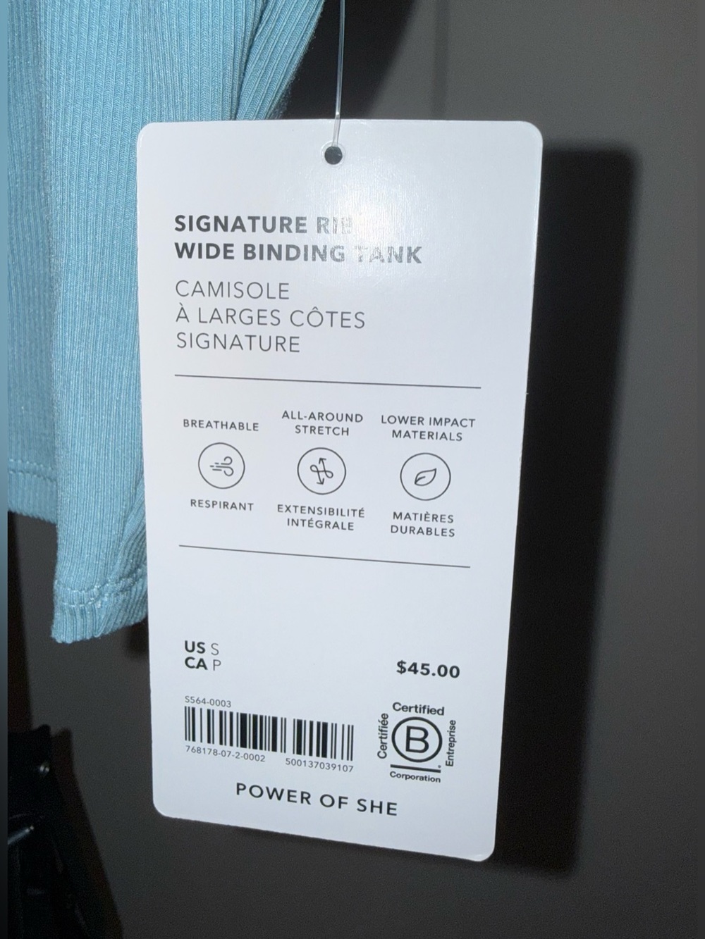 Athleta light blue ribbed crop top w/ unique double-strap detailing, size S, NWT - Picture 3 of 5